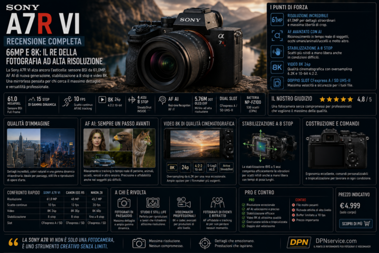 Sony A7R VI recensione: 66MP e 8K, il re della fotografia ad alta risoluzione