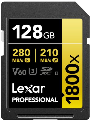 Lexar SDXC Professional 128GB 1800x UHS-II serie GOLD, Classe 10, U3, V60, per Registrazione video in 4K, nero