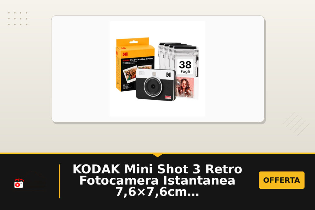 KODAK Mini Shot 3 Retro Fotocamera Istantanea 7,6x7,6cm, 38 Fogli, Bianca in offerta su Amazon: oggi a 109.99 euro