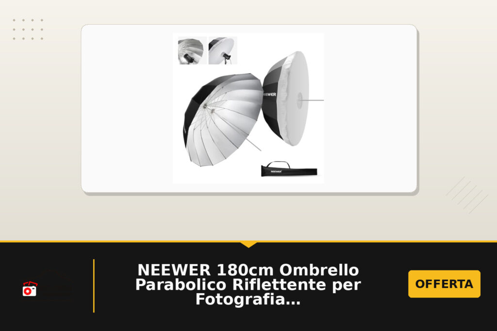 NEEWER 180cm Ombrello Parabolico Riflettente per Fotografia con Interno Argento, Illuminazione Soffusa con Copertura Diffusore,Borsa, per Fotocamera Studio Fotografico Luce Video Monoluce Flash, NS4U in offerta su Amazon: oggi a 55.09 euro