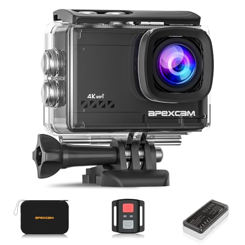 Apexcam 4K 60FPS EIS Action Cam 64MP WiFi Sports Camera Ultra HD Telecamera subacquea 40M Videocamera Impermeabile 2.4G Telecomando Time Lapse 2x1350mAh Batterie