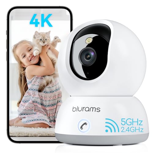 blurams 4K Telecamera Wi-Fi Interno, Baby monitor con 360°, Rilevamento AI, Visione Notturna A Colori, 5G/2.4G, WiFi 6 dual-band, compatibile con Alexa，Archiviazione Cloud O Locale