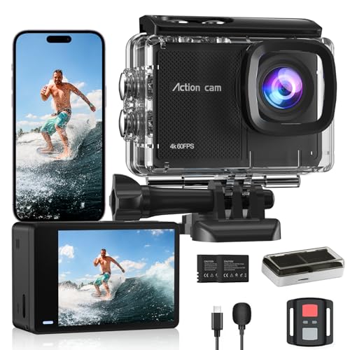 Camlance Action Cam 4K60FPS,40M Macchina Fotografica Subacquea,Zoom 8x Videocamera,48MP HD,EIS,WiFi,Telecomando,2 * 1350 mAh-POV Senza Mani per Sport Estremi (supporta schede TF fino a 265 GB)
