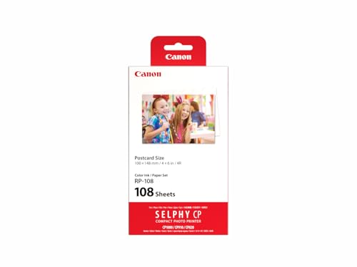 Canon SELPHY RP-108 Set di Cartucce e Carta per Stampante - Confezione con Inchiostro (2 Cartucce Originali) e 108 Fogli (100 x 148mm)