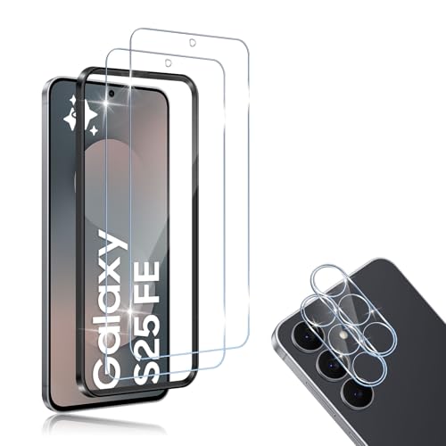 HidWee Pellicola Protettiva per Samsung Galaxy S25 FE, 2+2 Vetro Temperato Schermo e Fotocamera 9H, Protettore Anti-Bolle Pellicola HD Bordo Arrotondato 2.5D Compatibile con Cover