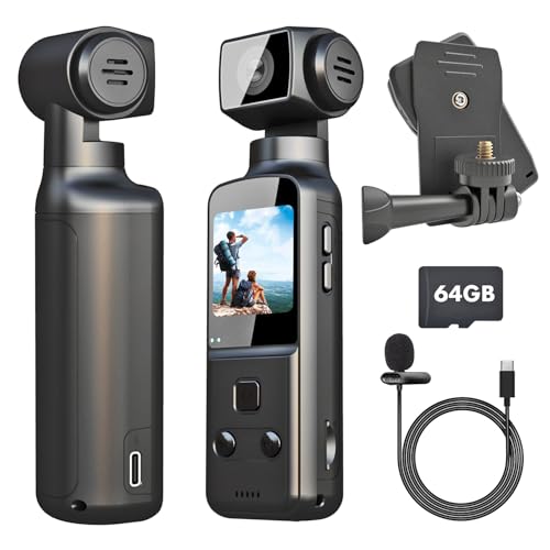 IXROAD 4K Bodycam, Vlog/POV Camera con Obiettivo Ruotabile 270°, Telecamera/Videocamera Portatile, Mini Action Cam con Microfono Esterno, Clip e Scheda TF da 64 GB