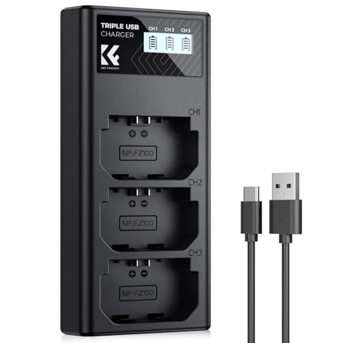 K&F CONCEPT Caricabatterie NP-FZ100, caricabatterie a 3 slot A7iii con display LCD per fotocamere Sony A7iii A7iv A7Rv A6700 A6600 A9 A1 FX3 FX30 ZV-E1