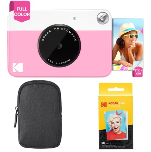 KODAK Pacchetto Base per Fotocamera istantanea Printomatic (Rosa) + Carta Zink (20 Fogli) + Custodia Deluxe + Comoda Tracolla