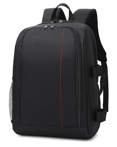 Kommodum - Zaino Fotografico Professionale per Reflex, 45x30x20cm, Borsa Fotografica Imbottita Impermeabile Grande per Fotocamera 3-4 Obiettivi, Laptop fino 15.6" (Nero-rosso)