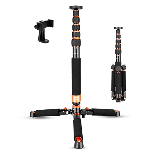Koolehaoda Fotocamera monopiede con base treppiede in metallo, 6 sezioni altezza regolabile 46-177cm, diametro gamba Φ28 mm per DSLR Videocamera DV Fotografia Carico Max 6 kg