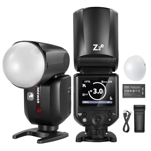 NEEWER Z2-N 2.4G TTL Flash Speedlite Testa Rotonda Compatibile con Nikon e con Godox, 76Ws HSS 1/8000s, Diffusore / 2 Lampade Pilota/Nuova UI/Tasto TTL/M / 3000mAh / 600 Scatti a Piena Potenza