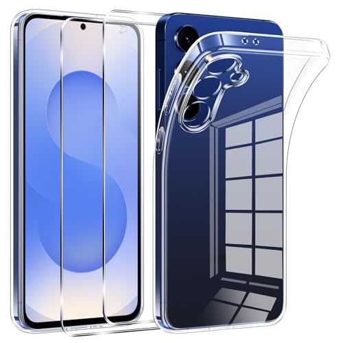 Phoona Cover per Samsung Galaxy S25 FE Custodia con 2 Pezzi Pellicola Vetro Temperato,Ultra Sottile Trasparente Silicone Protettiva Case per Samsung S25 FE Sottile Morbida Antiurto Cover