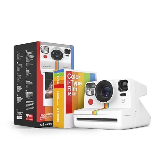 Polaroid Now+ Generation 2 – Fotocamera + Film Bundle (16 foto incluse) – Bianco – Fotocamera a pellicola istantanea controllata da app Bluetooth – 6437
