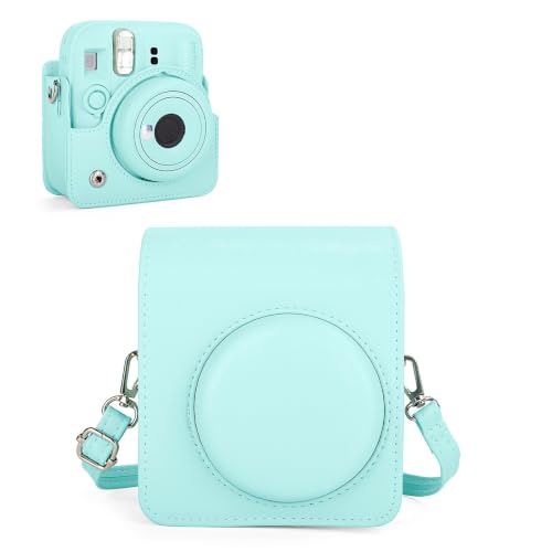 Rieibi Custodia per fotocamera compatibile con Fuji Instax Mini 13 - MINI 13 Custodia da trasporto per fotocamera istantanea Fujifilm Instax 13 - Fuji 13 custodia con tracolla, Verde, Pelle sintetica