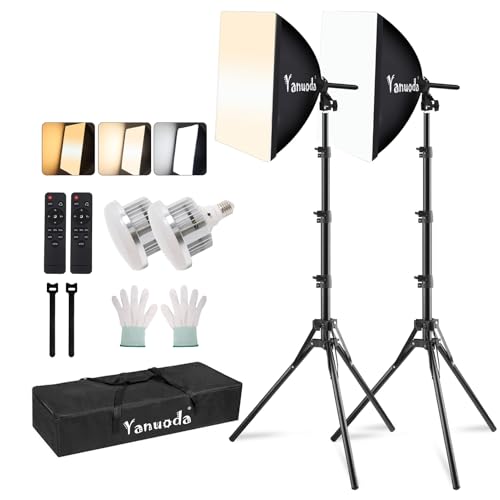 Set 2 Softbox Studio Fotografico 40x40 cm con 2 Lampadine LED 95W (3000-7500K, E27) + 2 Treppiedi - Luce Professionale per Foto, Video, Streaming Live e Ritratti