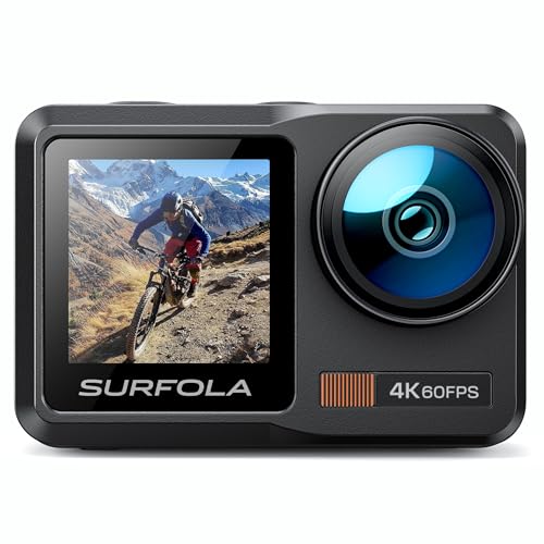 Surfola Action Cam 4K 60FPS, SF630 Subacquea 40M in Metallo Nudo Impermeabile 10M, Wifi, Telecamera Per Casco EIS, Videocamera a Doppio Schermo con Microfono Esterno, 2 Batterie Da 1350mAh
