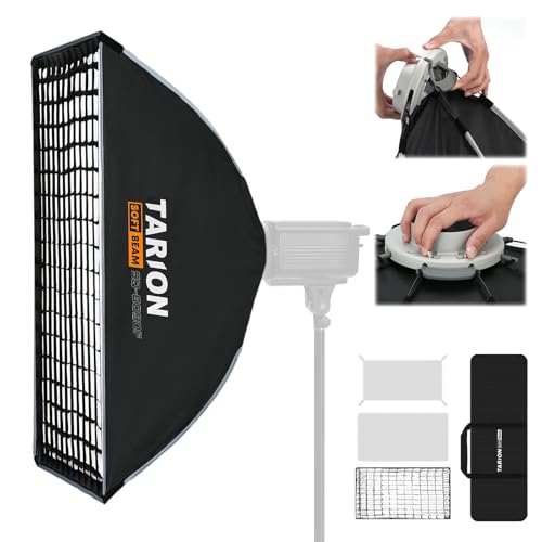 TARION Softbox Fotografico Bowens Pieghevole: Rettangolare Soft Box Sgancio Rapido Portatile con Griglia a Nido per Studio Flash a Slitta Diffusori Illuminazione(60x90cm)