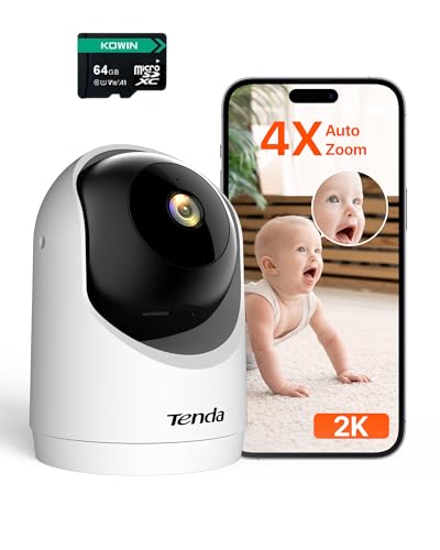 Tenda Telecamera di Sorveglianza con scheda 64 GB, WIFI 6, Sorveglianza 360°, Rilevamento di Persone, Movimento e Notifiche, Webcam di Sicurezza per Bambini, Anziani, Visione Notturna