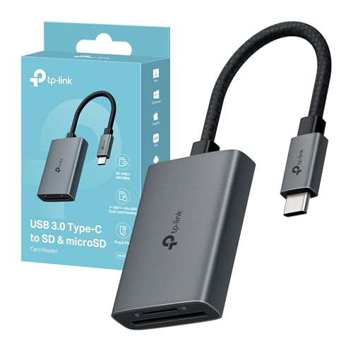TP-Link UA430C Lettore di Schede, USB 3.0 Type-C a SD & microSD, Velocità fino a 5 Gbps, Adattatore OTG per SD/TF/SDHC/SDXC/MicroSD/MicroSDHC/MicroSDXC, Compatabile con PC, Laptop, Smartphone