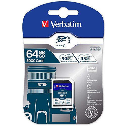 Verbatim 47022 SDXC PRO Class 10 UHS-I U3 Flash Card SD, 64GB, Nero