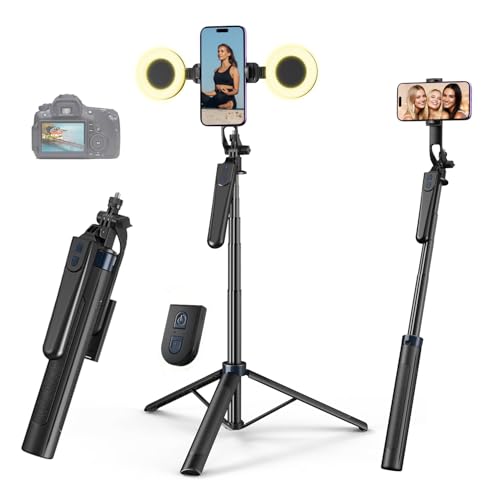yAyusi 180cm Treppiede Smartphone Selfie Stick Estensibile con Luce, Trepiedi per iPhone con Telecomando, 360° Trepiedi per Telefono con Morsetto per Telefono per Video/Streaming Live/Vlog