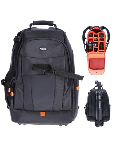 Zaino Fotografico, Rollei Fotoliner Borsa per Fotocamera Professionale con Scomparto per Laptop Zaino Impermeabile per Macchina Fotografica Reflex e Accessori 32 x 25 x 48 cm Nero
