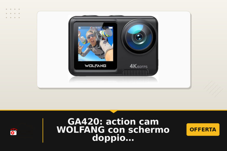 GA420: action cam WOLFANG con schermo doppio, 4K60 e custodia subacquea fino a 40 m