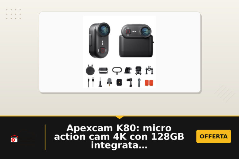 Apexcam K80: micro action cam 4K con 128GB integrata e custodia a 10 metri di profondità