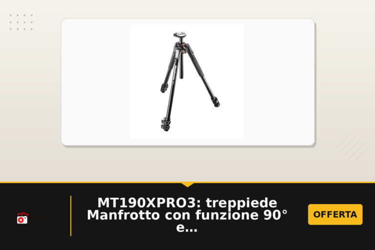 MT190XPRO3: treppiede Manfrotto con funzione 90° e Quick Power Lock per fotocamere mirrorless e DSLR