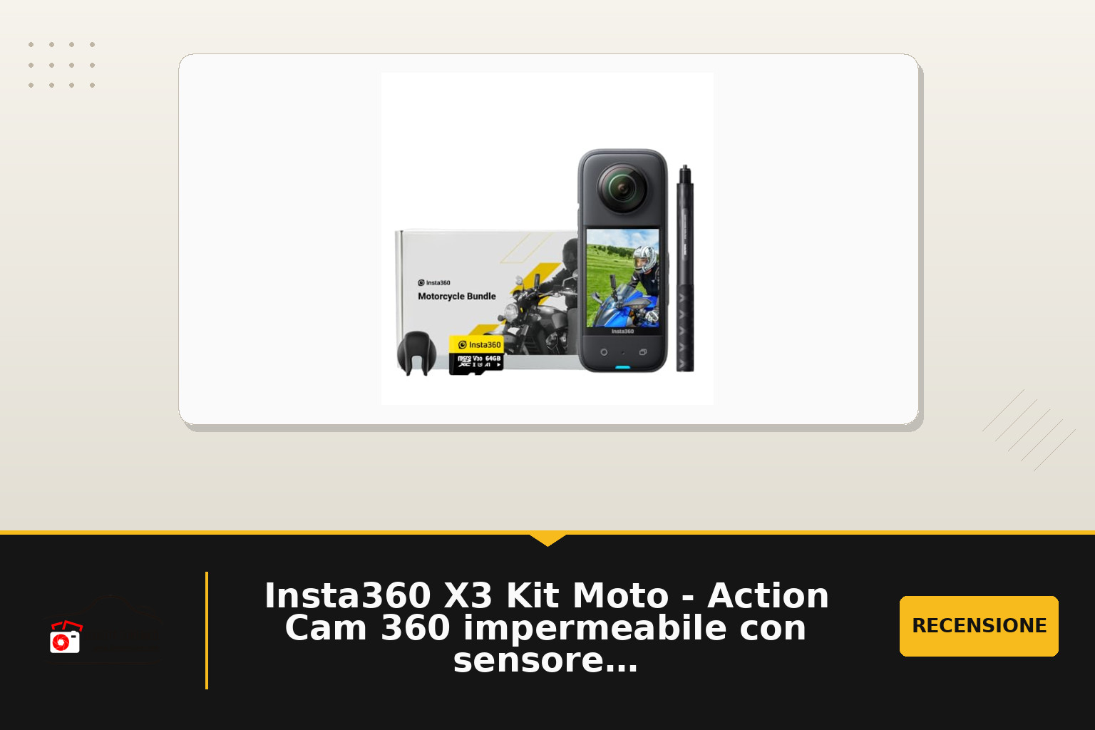 Insta360 X3 Kit Moto - Action Cam 360 impermeabile con sensore da 1/2", foto 360 da 72MP, video 360 5.7K, stabilizzazione, touch screen 2,29", vibrazione, editing IA, live streaming, webcam