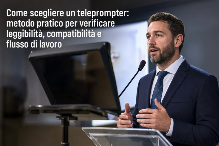 Come scegliere un teleprompter: metodo pratico per verificare leggibilità, compatibilità e flusso di lavoro